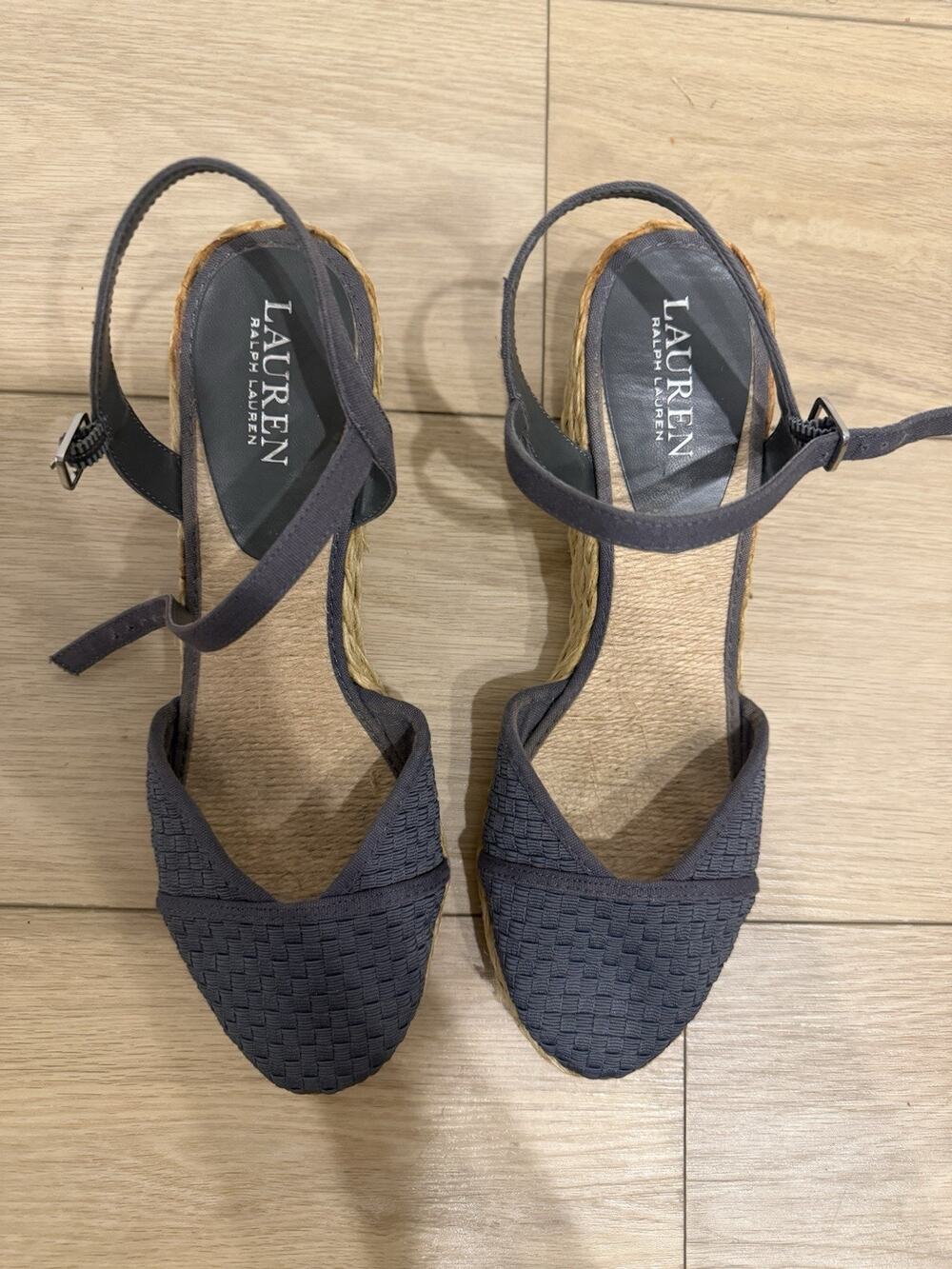 lauren ralph lauren sandals espadrilles wedges women's size 10 gray fabric